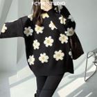 Flower-print Loose-fit Sweater Black - One Size