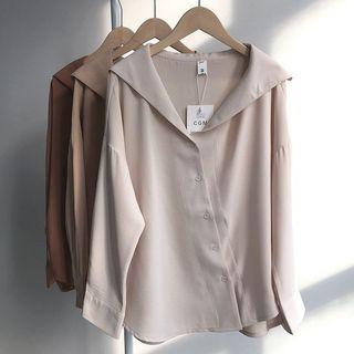 Plain Diagonal Button Blouse