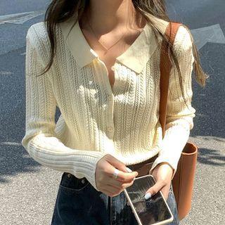 Knitted Plain Cutout Cardigan