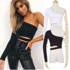 One-shoulder Long-sleeve Cut-out Cropped Top