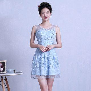 Floral Embroidered Sleeveless Cocktail Dress