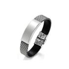 Fashion Personality Wide Version Geometric Rectangular 316l Stainless Steel Mesh Belt Leather Bracelet Silver - One Size