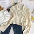 Pearl-trim Pleated Crop Shirt