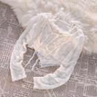 Set: Lace Light Jacket + Lace Cropped Camisole Top Off-white - One Size