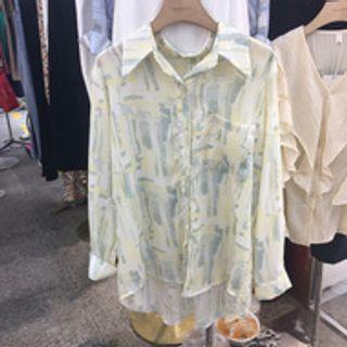 Long-sleeve Print Button-up Pocket Shirt