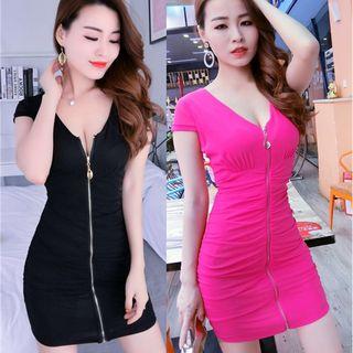 Cap-sleeve Zip-front Bodycon Minidress