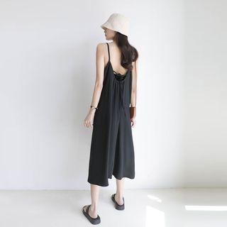 Open Back Plain Drawstring A-line Dress Black - One Size