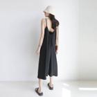 Open Back Plain Drawstring A-line Dress Black - One Size