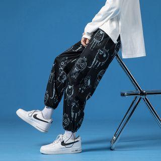 Print Drawstring-cuff Straight-leg Pants