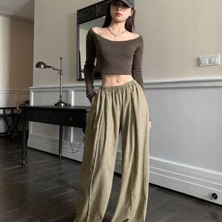 Plain Cropped Top / High-waist Pants