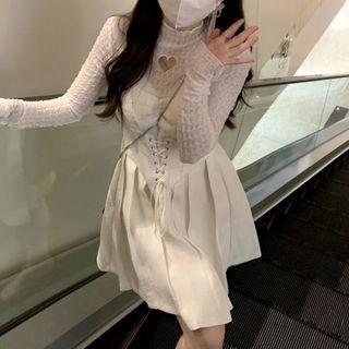 Spaghetti Strap Lace-up A-line Dress / Heart Cutout Top