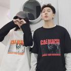 Couple Matching Mock Two-piece Printed Long-sleeve T-shirt
