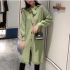 Long-sleeve Plain Tie-neck Dress