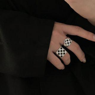 Heart / Square Check Glaze Alloy Ring