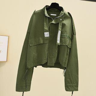 Drawstring Applique Cargo Jacket Army Green - One Size