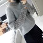 Plain Mock-neck Cable-knit Sweater