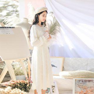 Long-sleeve Furry Midi A-line Dress