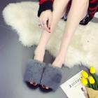 Faux Fur Platform Slide Sandals
