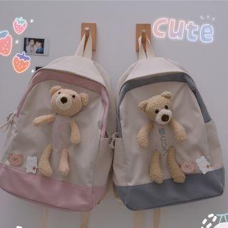 Bear Applique Two-tone Backpack