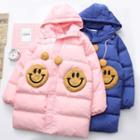 Hooded Smiley Patched Zip Padded Coat