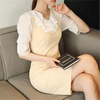 Layered-collar Color-block Dress