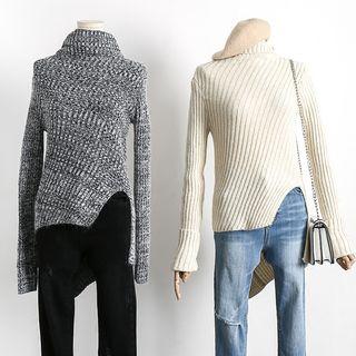 High-neck Asymmetric Knit Top