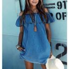 Off-shoulder Short-sleeve Denim A-line Dress