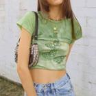 Short-sleeve Glitter Butterfly Tie-dye Cropped T-shirt