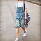 Lettering Washed Dungaree Shorts
