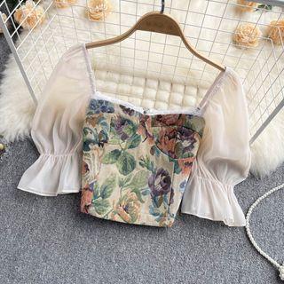 Puff-sleeve Lace Jacquard Top