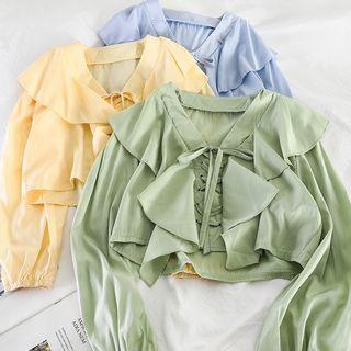 V-neck Ruffle-trim Cropped Blouse