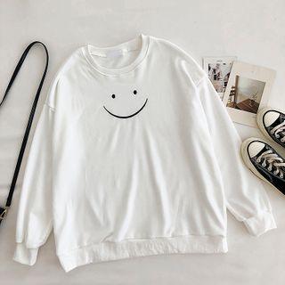 Print Crewneck Long-sleeve Sweatshirt White - One Size