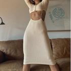 Set: Long-sleeve Crop Top + Suspender Pencil Skirt