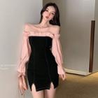 Off-shoulder Tie-cuff Mini Dress