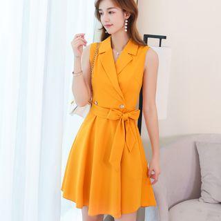 Tie-waist Sleeveless Collared Dress