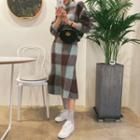 Set: Check Furry-knit Top + A-line Midi Skirt