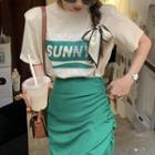 Short-sleeve Lettering T-shirt / Midi Skirt