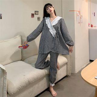 Set: Plaid Shirt + Harem Pants As Shown In Figure - One Size