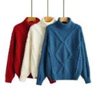 Mock-neck Long-sleeve Cable-knit Sweater