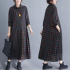 Square Print Long-sleeve Midi Dress