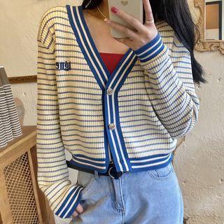 Striped Ribbed Cardigan Stripes - Blue & White - One Size