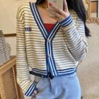 Striped Ribbed Cardigan Stripes - Blue & White - One Size