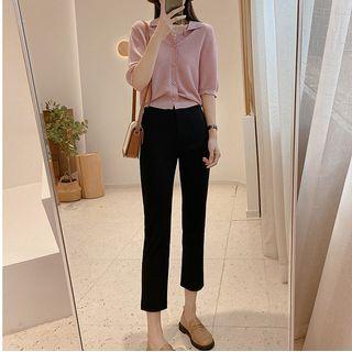 Set: Elbow Sleeve Collared Button-up Cardigan + Straight Leg Crop Dress Pants