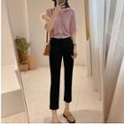 Set: Elbow Sleeve Collared Button-up Cardigan + Straight Leg Crop Dress Pants