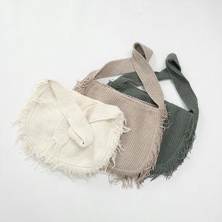 Fringed Knit Shoulder Bag