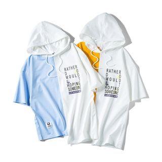 Short-sleeve Lettering Two Tone Hoodie