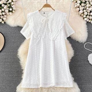 Collared Eyelet A-line Dress White - One Size
