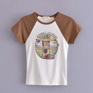 Short-sleeve Boot Print Raglan T-shirt