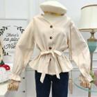 Tie-waist V-neck Bell-sleeve Top