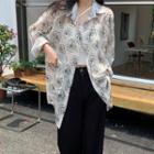 Floral Print Sheer Shirt Off-white - One Size
